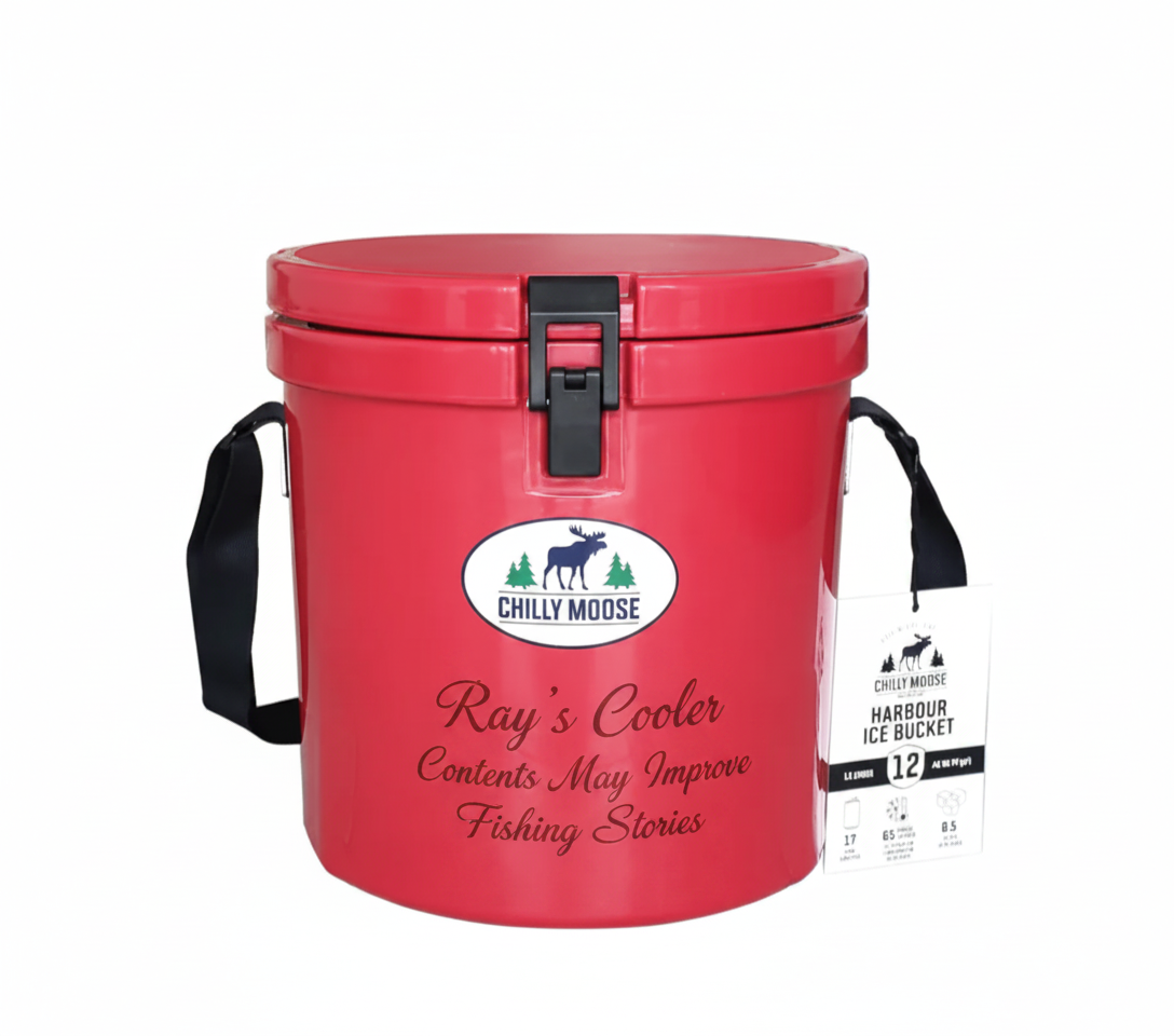 Chilly Moose cooler with custom laser engraved personalization